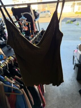 Windsor Olive Ribbed V-Neck Spaghetti Strap Cami